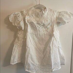 NWT Dance & Marvel White Eyelet Lace Blouse with Ruffled Peter Pan Collar
